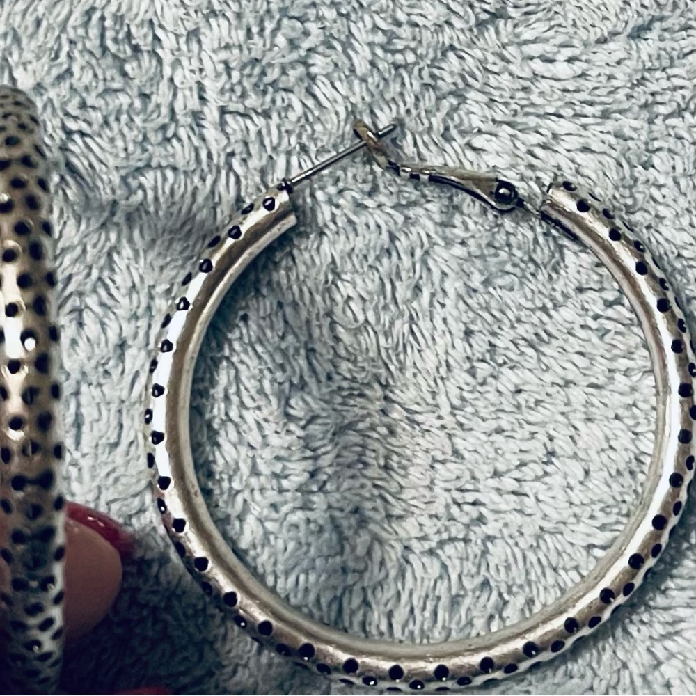 Premier Designs Silver and Black Hoop Earrings